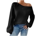 thumbnail image 2 of Goodtrade8 One Shoulder Light Sweaters for Women Casual Solid Color Black Long Sleeve Sweater Women Tops, 2 of 4