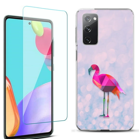 Slim-Fit Protective Phone Case for Samsung Galaxy S20 FE 5G Fan Edition, with Tempered Glass Screen Protector, by OneToughShield ® - Flamingo / Polygon