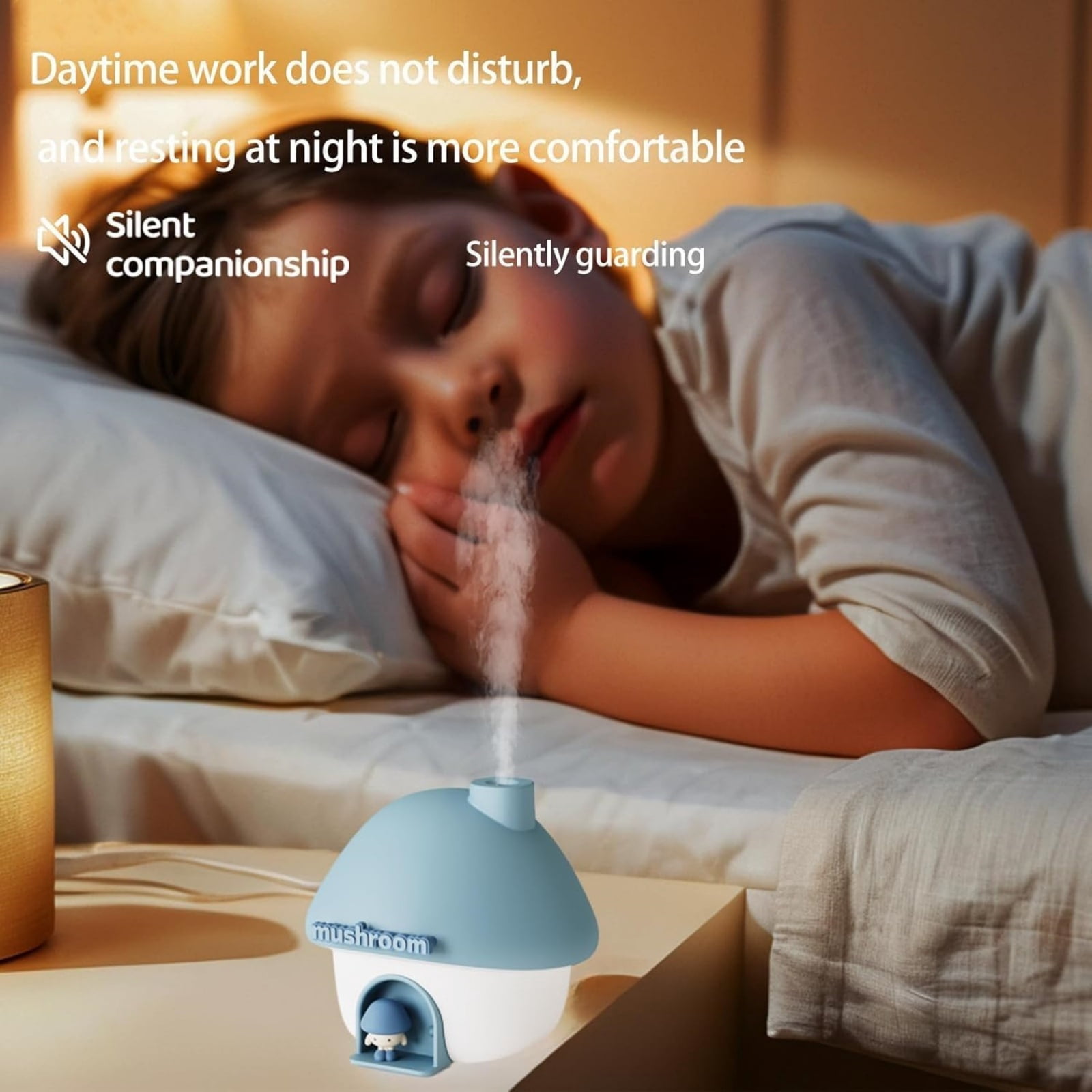 Cute Mushroom House Humidifier, 300ml Small Cool Mist Humidifers, USB Rechargeable Mini Portable Air Humidifer with Night Light for Bedroom, Office, Car, Travel, Indoor Plants Pink