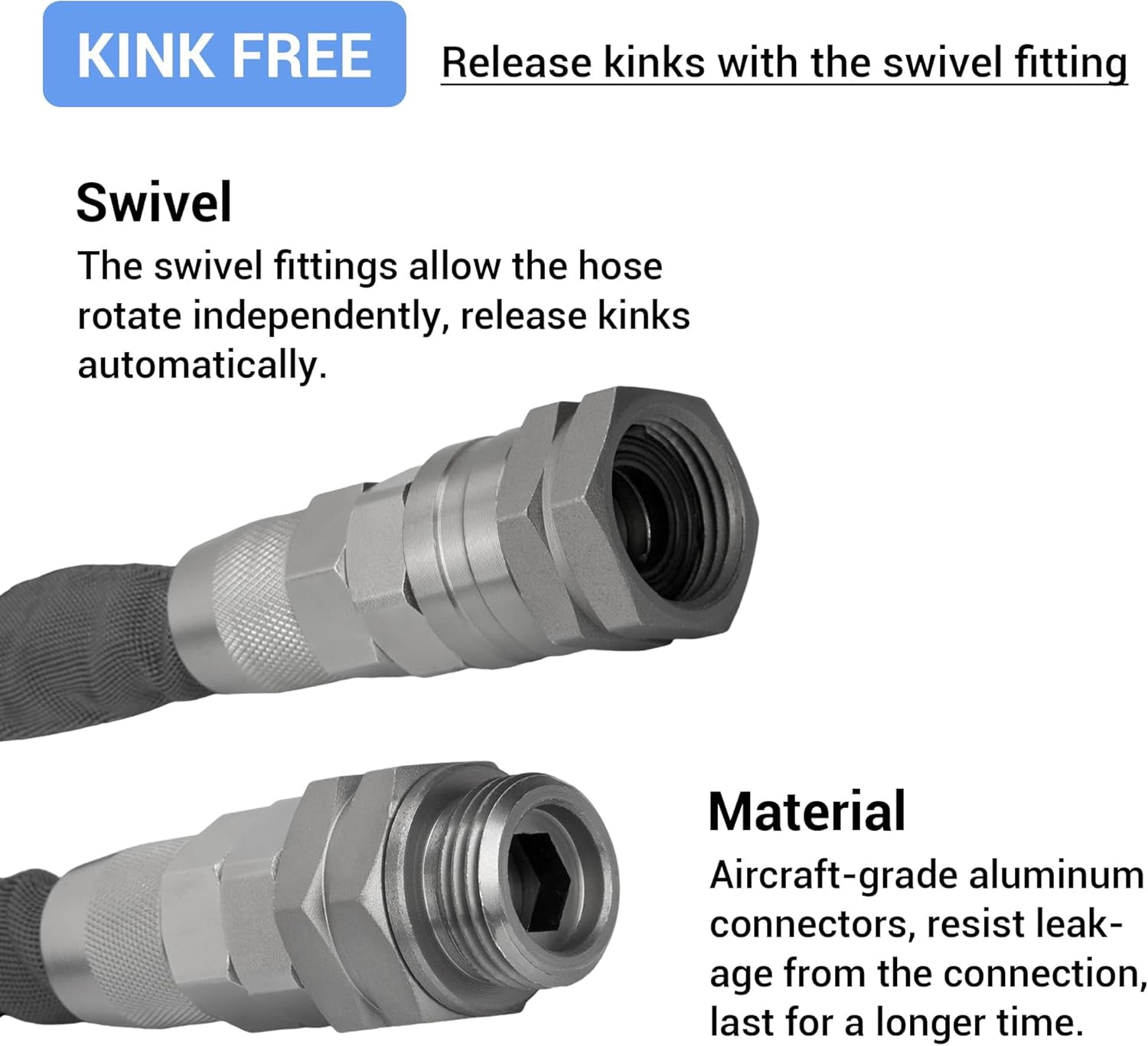 Flexible Garden Hose with 3/4" Swivel Metal Fittings, 1/2" Diameter, Leak-Proof, Kink-, Lightweight for Outdoor Use (25FT)
