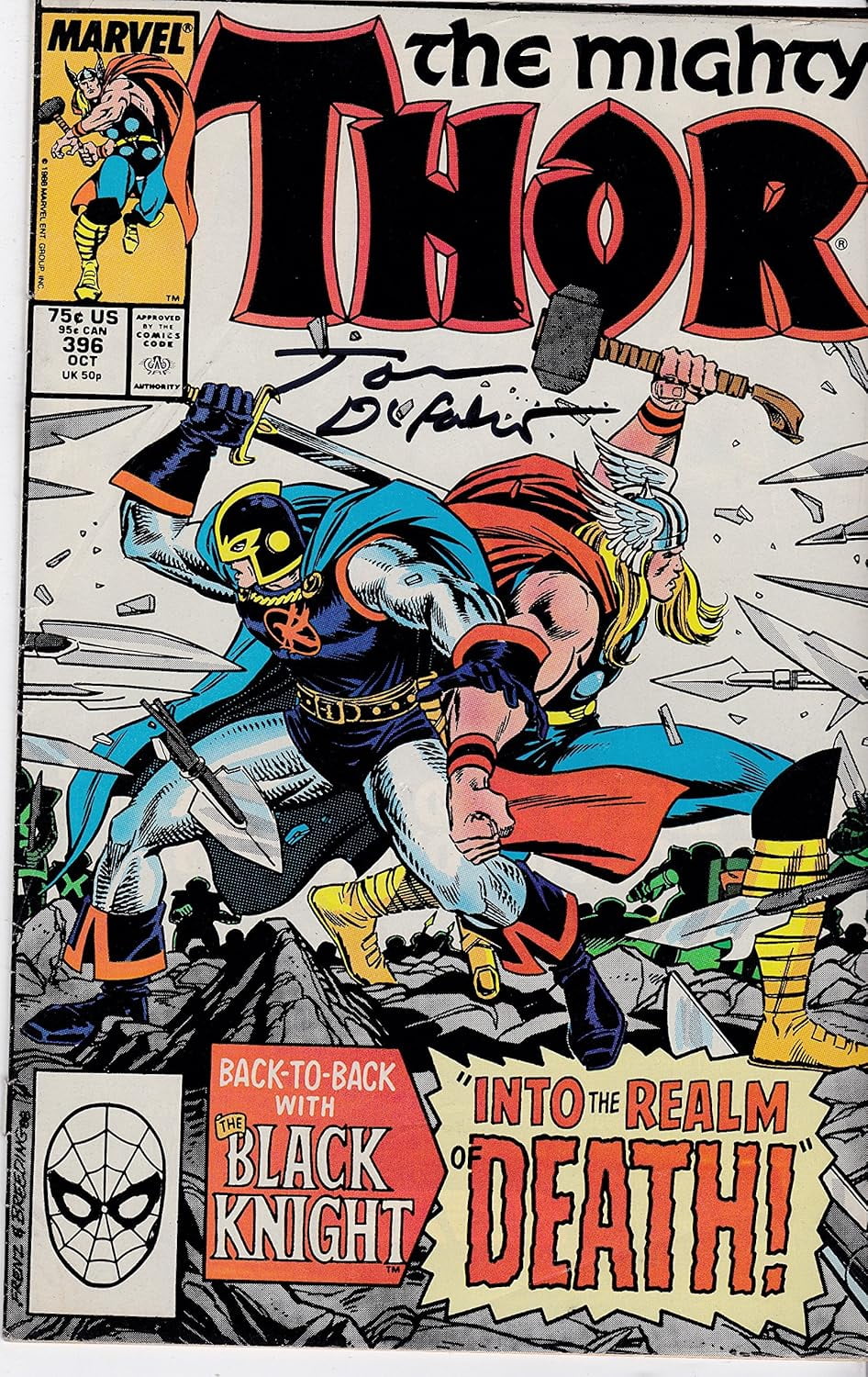 The Mighty Thor #396 VF/NM. Signed Tom Defalco and Ron Frenz