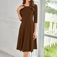 thumbnail image 2 of LISTHA Women's A-Line Swing Midi Dress 3/4 Sleeve Casual Formal Brown M, 2 of 5
