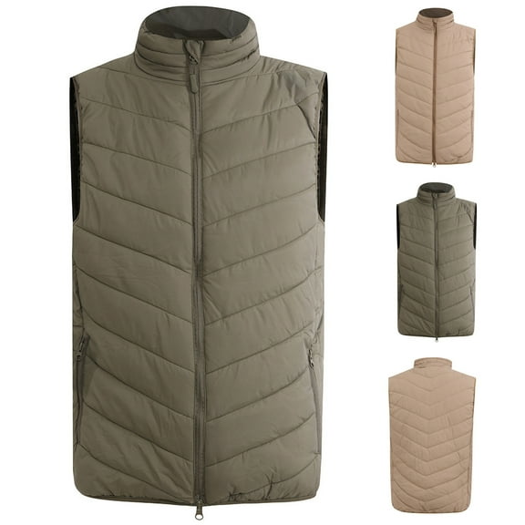 Lovskoo 2024 Mens Winter Coats Quilted Puffer Vest Lightweight Packable Warm Sleeveless Outerwear for Work Travel Vest Coat Khaki