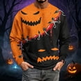 thumbnail image 2 of Fabrcox S-5XL Halloween Shirts Men Spooky Pumpkin Face Patchwork Sweatshirt Men Crewneck Funny Fall Waffle Knit Big and Tall Pullover XXXL, 2 of 7