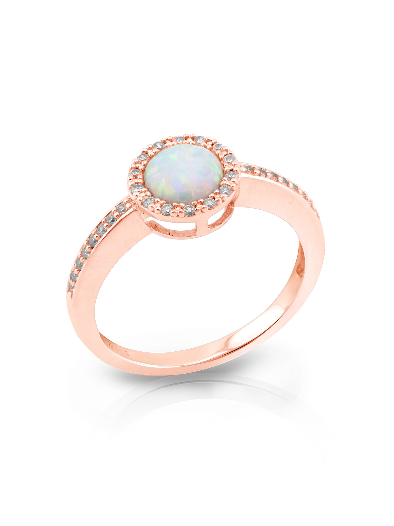 Sterling Silver 14k Rose Gold Plated Halo Round Created Opal & Cubic ...