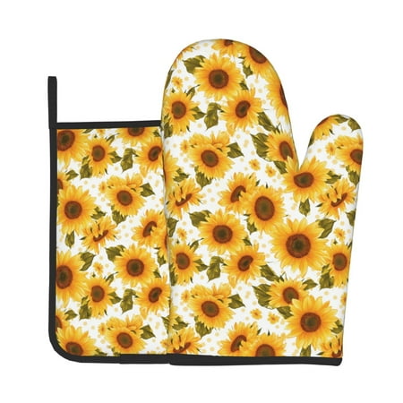 

Vsdgher Modern Elegant Sunflower Oven Mitts and Pot Holders 2 pcs Set High Heat Resistant Kitchen Oven Glove for Baking and Cooking