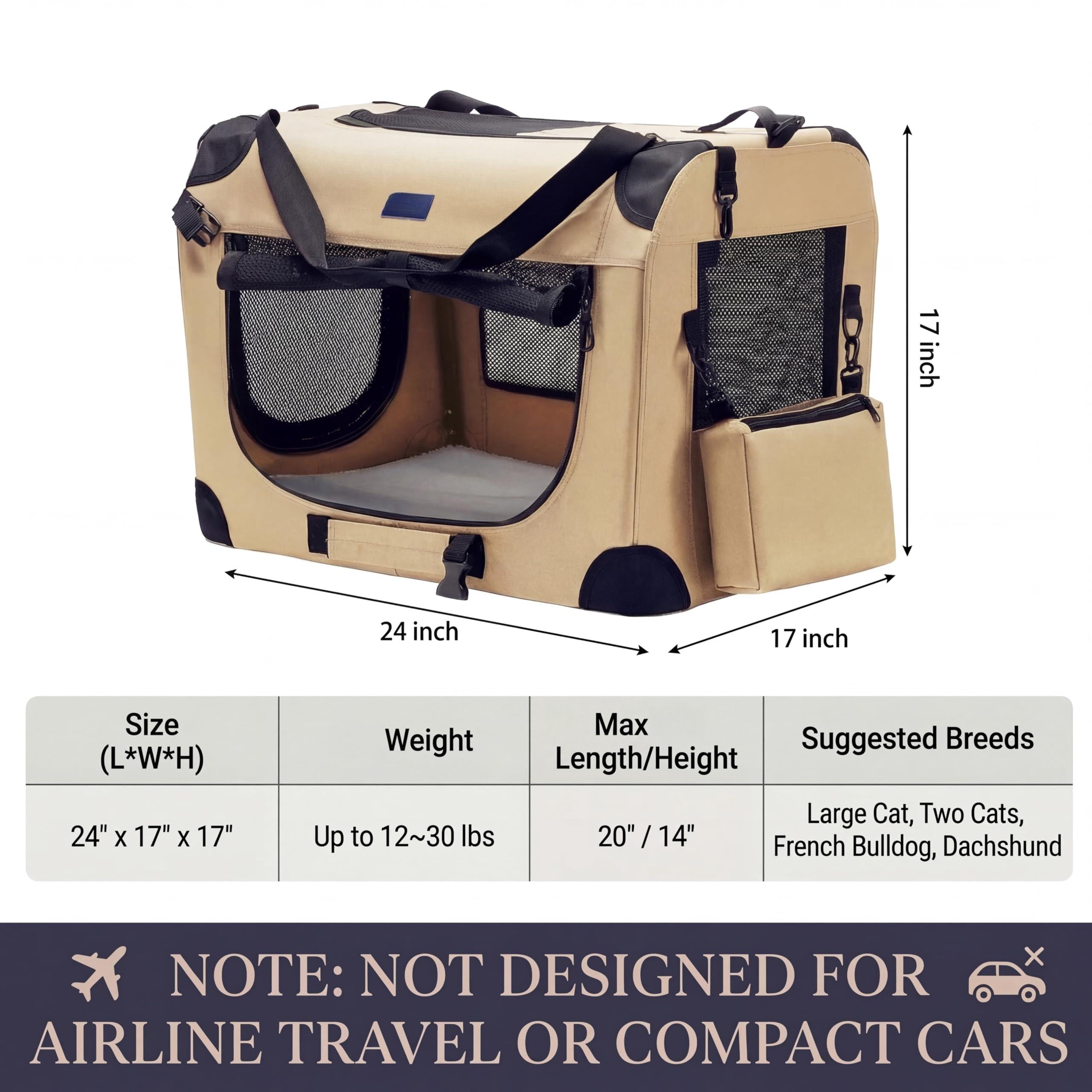 Portable Collapsible Dog Crate  Travel 24x17x17 With Soft Warm Blanket And Foldable Bowl For Large Cats & Small Dogs Indoor Outdoor