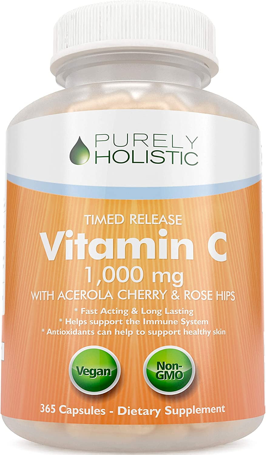 Vitamin C 1000mg 365 Capsules 2 Stage Time Release With Ascorbic Acid Rosehip And Acerola Cherry Bioflavonoid One Year Supply Immune System Booster Skin Nail Hair Support Vegetarian And Vegan Walmart Com