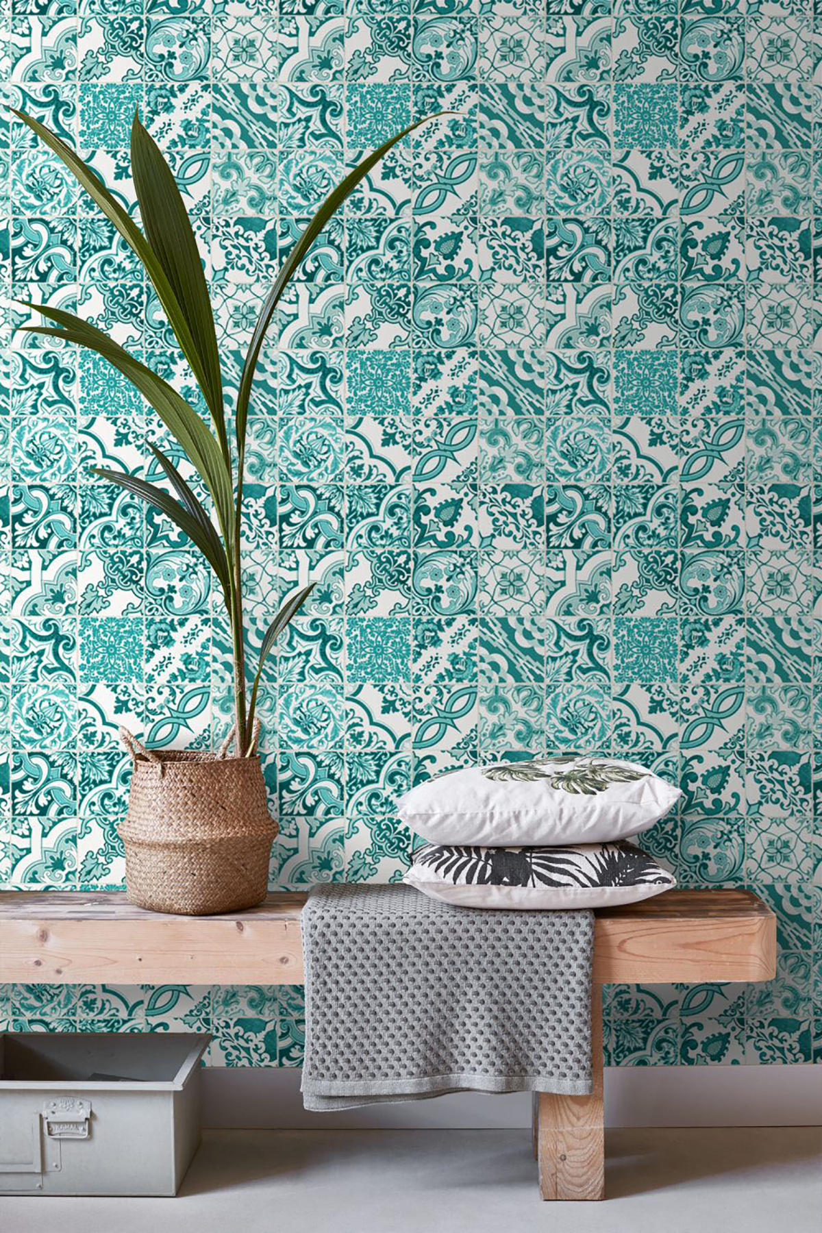 ESTA Home Cohen Turquoise Tile Wallpaper, 20.5-in by 33-ft