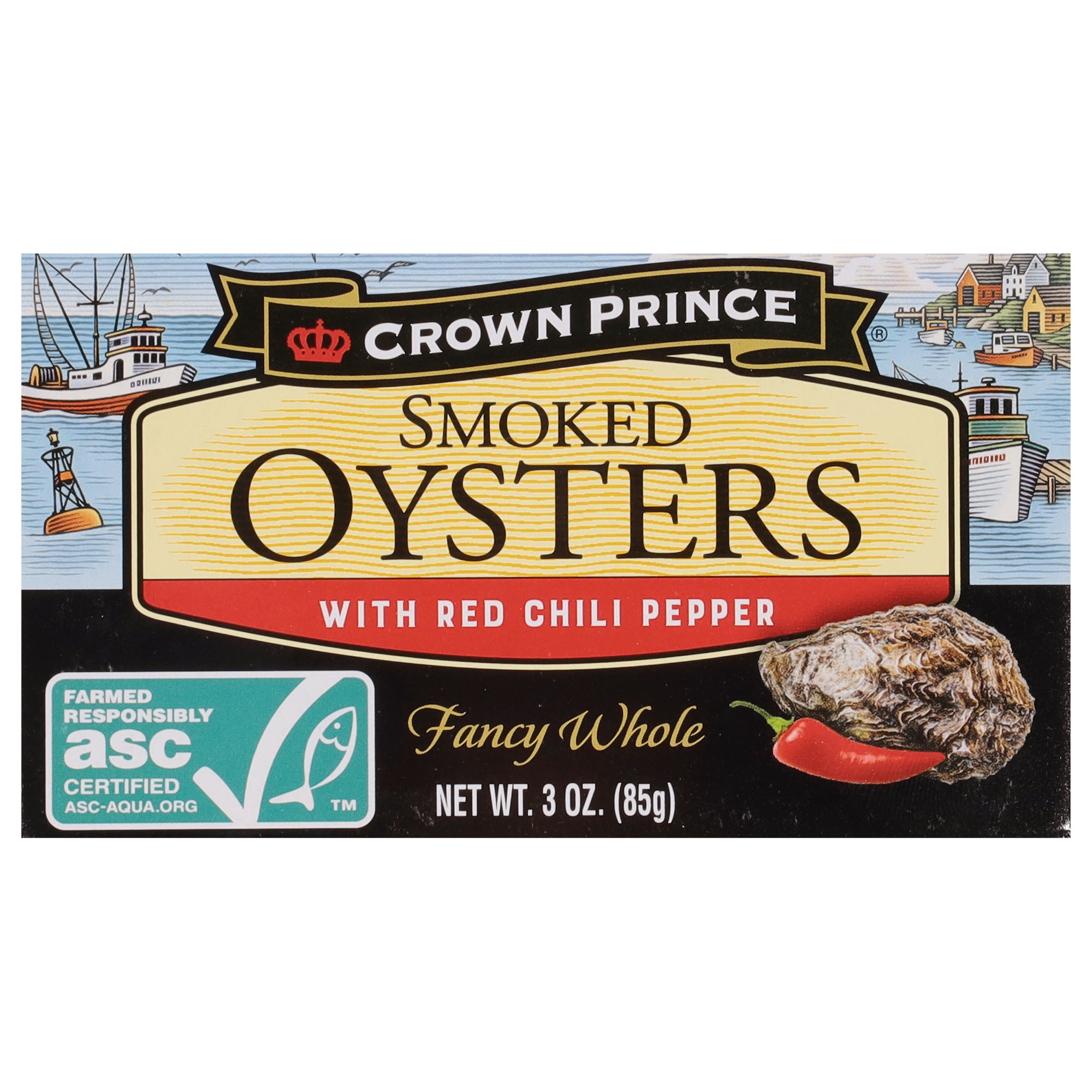 Crown Prince Smoked Oysters with Red Chili Pepper, 3 oz Can