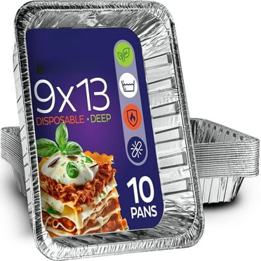 Aluminum pans 9x13 disposable aluminum foil pans [10-pack] Large baking pan trays-heavy duty tin tray half size chafing dishes. Food containers for roasting, cooking, heating or steam table