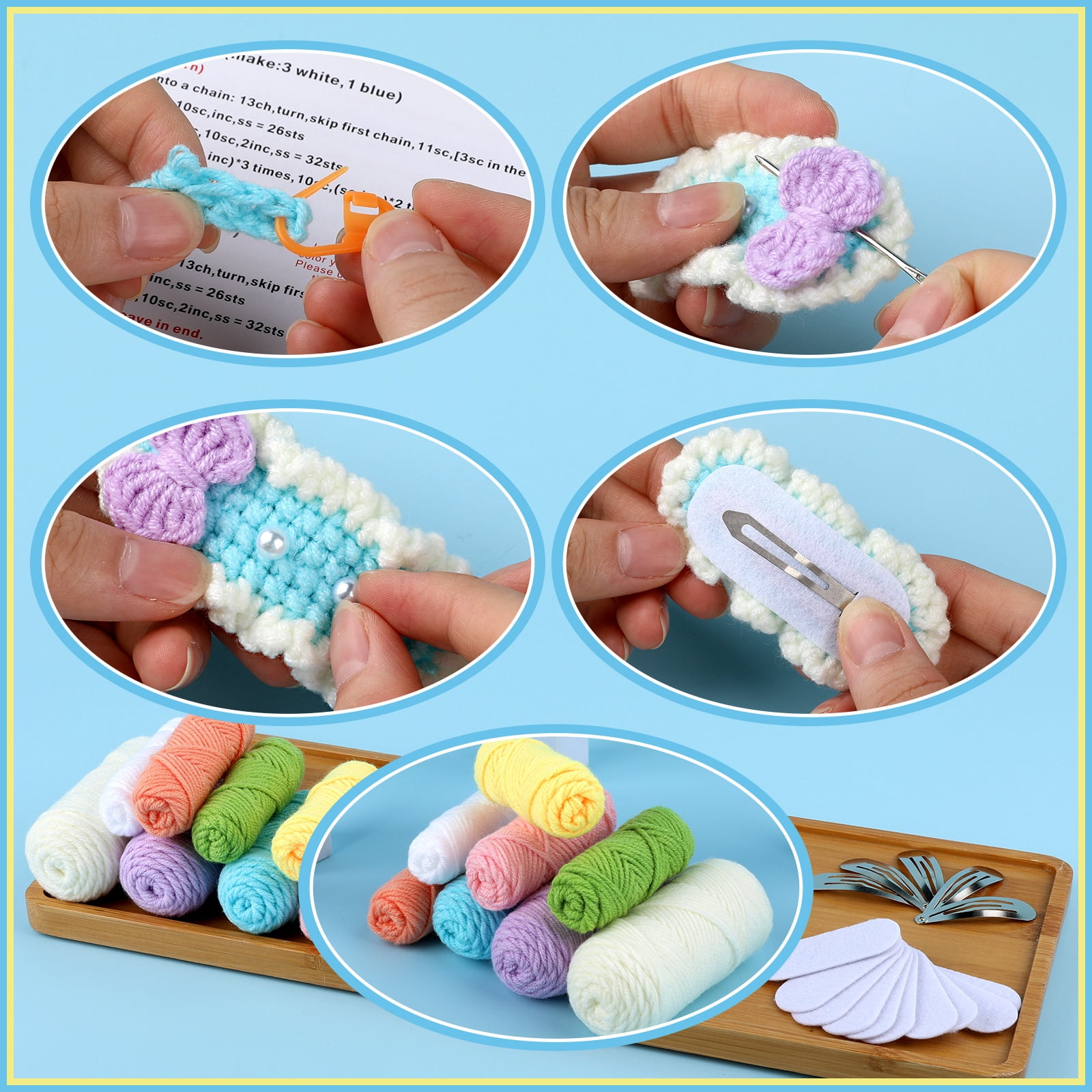 Crochet Material Kit Knitting Hairpin Yarn Crochet Tool Hair Accessories Crochet Wool Hair Clip Ornament Knitting Woo...
