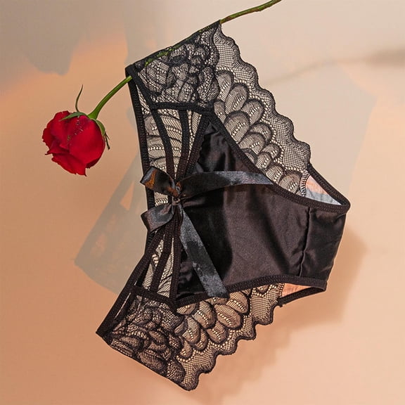 Plus Size Panties for Women Womens Lace Mid Waist Briefs Satin Bow Breathable Everyday Stretchy Underwear Panties Black XL