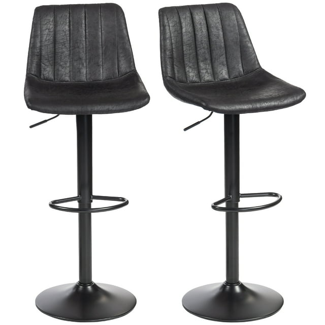 HOMCOM Adjustable Bar Stools Set of 2, Leathaire Swivel Barstools, Back