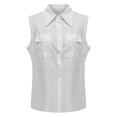 thumbnail image 4 of T Shirts For Women Womens Tops Summer Fashion Casual Sleeveless Solid Color Large Button Double Pocket Lapel Lined Clothes, 4 of 5