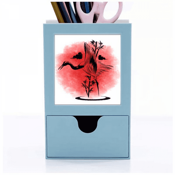 Japan Japanese Style Red Crane Desk Supplies Organizer Pen Holder Card