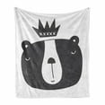 thumbnail image 1 of Cartoon Soft Flannel Fleece Blanket, Amusing Bear Character with a Crown Scandinavian Illustration Monochrome, Cozy Plush for Indoor and Outdoor Use, 60" x 80", Charcoal Grey White, by Ambesonne, 1 of 6