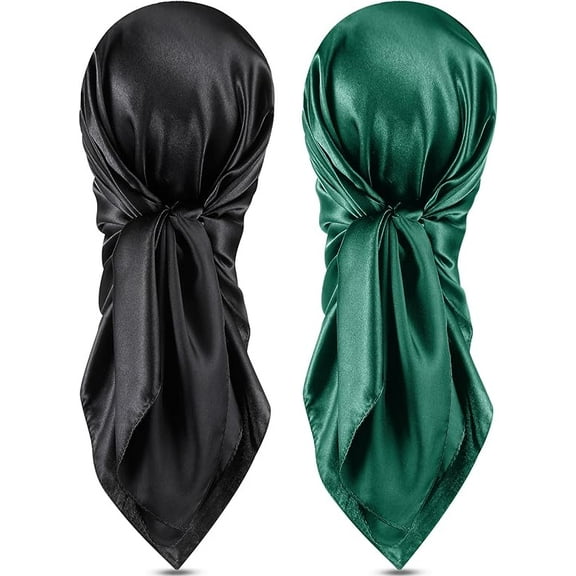 35 Inch Silk Head Scarf 2 Pcs Large Square Neck Scarf Sleeping Hair Wrapping Satin Scarf for Women