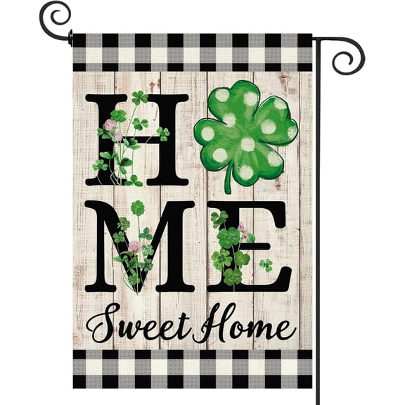 diyeu St Patricks Day Garden Flag Burlap Vertical Double Sided Shamrock Lucky Green Clover Garden Flag Holiday Yard Flag Outside Outdoor Decor 12.5x18 Inch