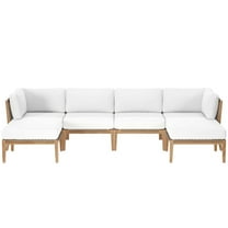 Modway Clearwater Outdoor Patio Teak Wood 6-Piece Sectional Sofa in Gray White