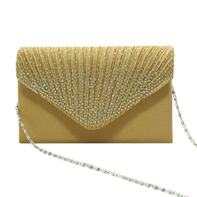 Qarigey Bolso tipo sobre de poliéster para mujer, cerrojo Rectangular portátil, repuesto de diamantes de imitación, Color sólido, para Bolsas de mensajero y de hombro Oro