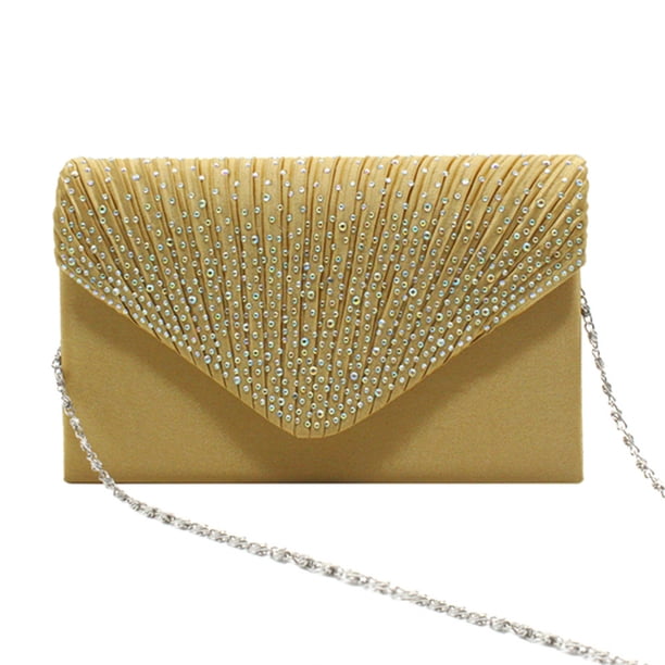 Qarigey Bolso tipo sobre para mujer, reemplazo Rectangular portátil, bolso de mano de fiesta de negocios de Color sólido a la moda, regalo de Bolsas de mensajero y de hombro Oro