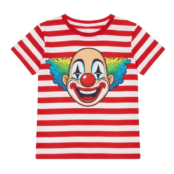 CONZONE Carnival Toddler Boys Tshirts Cartoon Clown Striped Short Sleeve Tee Shirt for Boys Crew Neck Lightweight Loose Fit Kids Spring Summer Tops