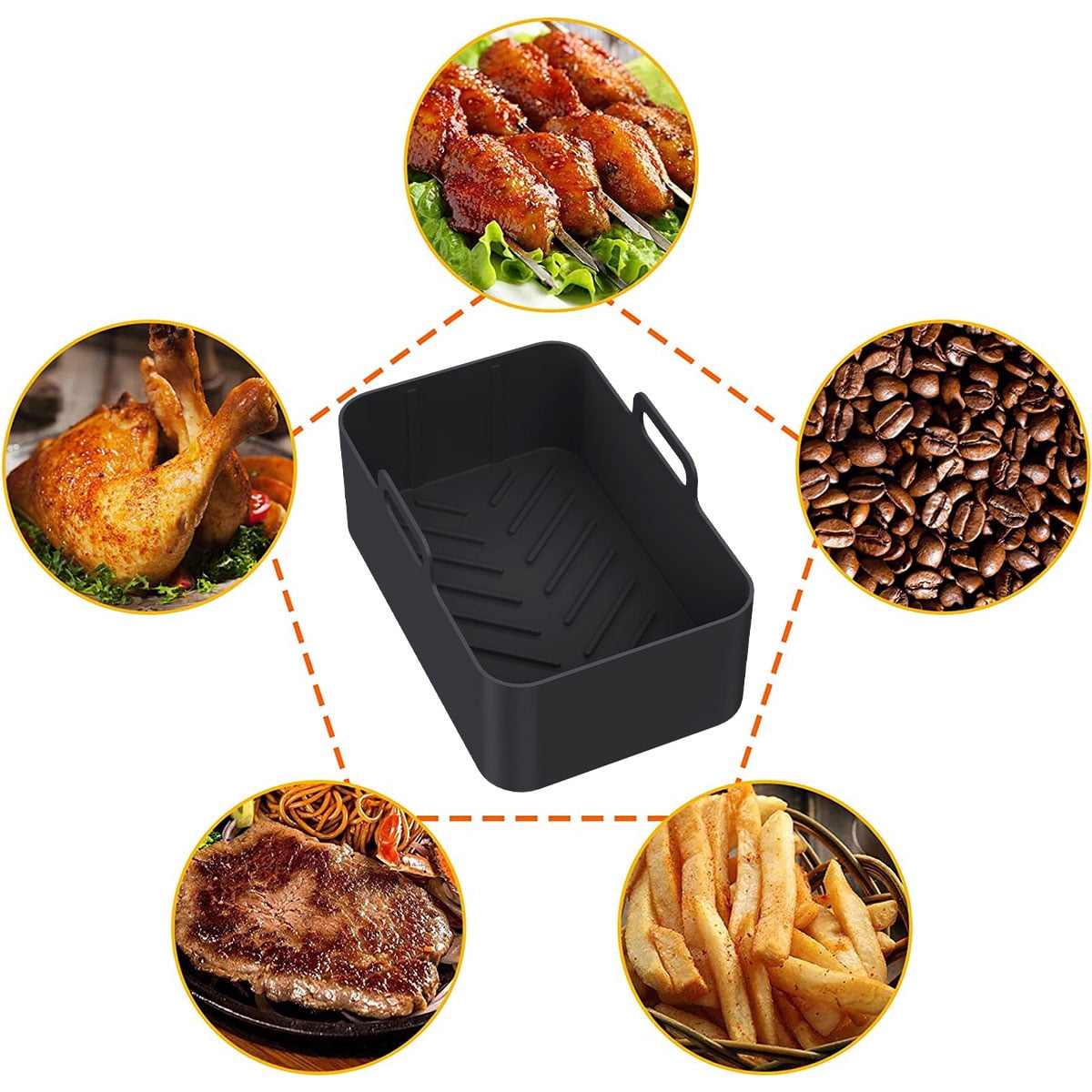 2-Pack Air Fryer Silicone Liners With Handles - Reusable Non-Stick Pot For Ninja DZ201, DZ401 & Other 8QT Baskets, Oven & Dishwasher Safe (Red)