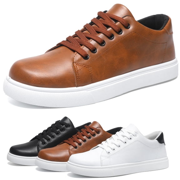 CHICVOMEY Fashion Sneakers for Men Skate Shoes Synthetic Leather White Sneakers Low Top White Tennis Shoes Lace up Casual Sneakers for Shcool