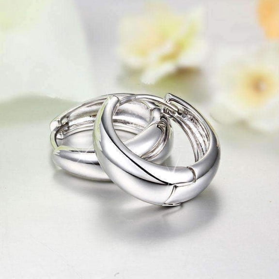 Smooth 14K White Gold Plated Bold Huggie Hoop Classic and Modern Earrings for Women Hers Causal or Special Occasion Birthday Holiay Christmas Best Gift
