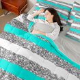 thumbnail image 5 of Homewish Blue White Gray Striped King Bedding, Modern Minimalist King Bed in a Bag, Gray Reversible, 7-Piece, 5 of 7