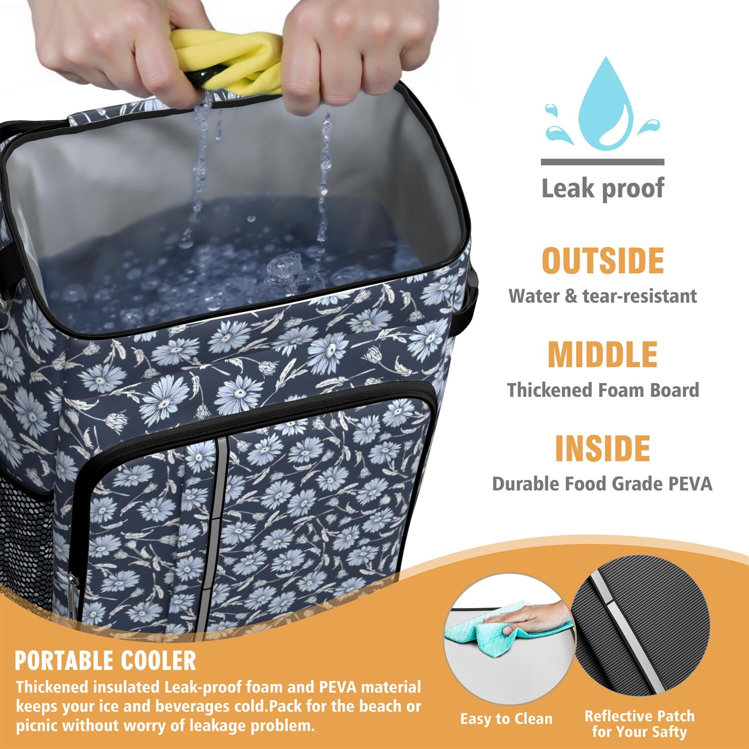 Travel Cooler Bag - Pioneer Flower Floral Print Pattern Camping Beer Cooler Backpack with Bottle Opener- Waterproof Insulated Picnic Backpacks - Cooler Bag for Beach