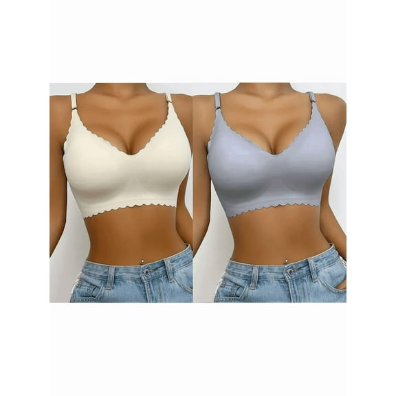 2PCS Wireless Seamless Bras for Women with Support No Wire Push Up Womens Bra Underwire Padded Comfort Bralettes