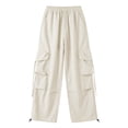 thumbnail image 5 of Ozmmyan Wide Leg Sweatpants for Womens Lightweight Cargo Pants Drawstring High Elastic Waist Baggy Utility Trousers with Multiple Pockets, 5 of 5