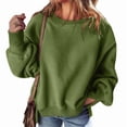 thumbnail image 2 of Round Neck Pullover for Women Loose Lambswool Casual Versatile Long Sleeve Top Fall Winter Sweatshirt Army Green XL, 2 of 8