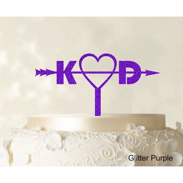 Initial Custom Wedding Cake Topper Personalized Glitter Purple Cake Topper Color Option Available 6-8 Inches Wide