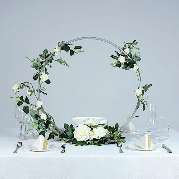 BalsaCircle 24" Silver Round Metal Floral Hoop Standing Wreath Ring Centerpiece Wedding Decorations