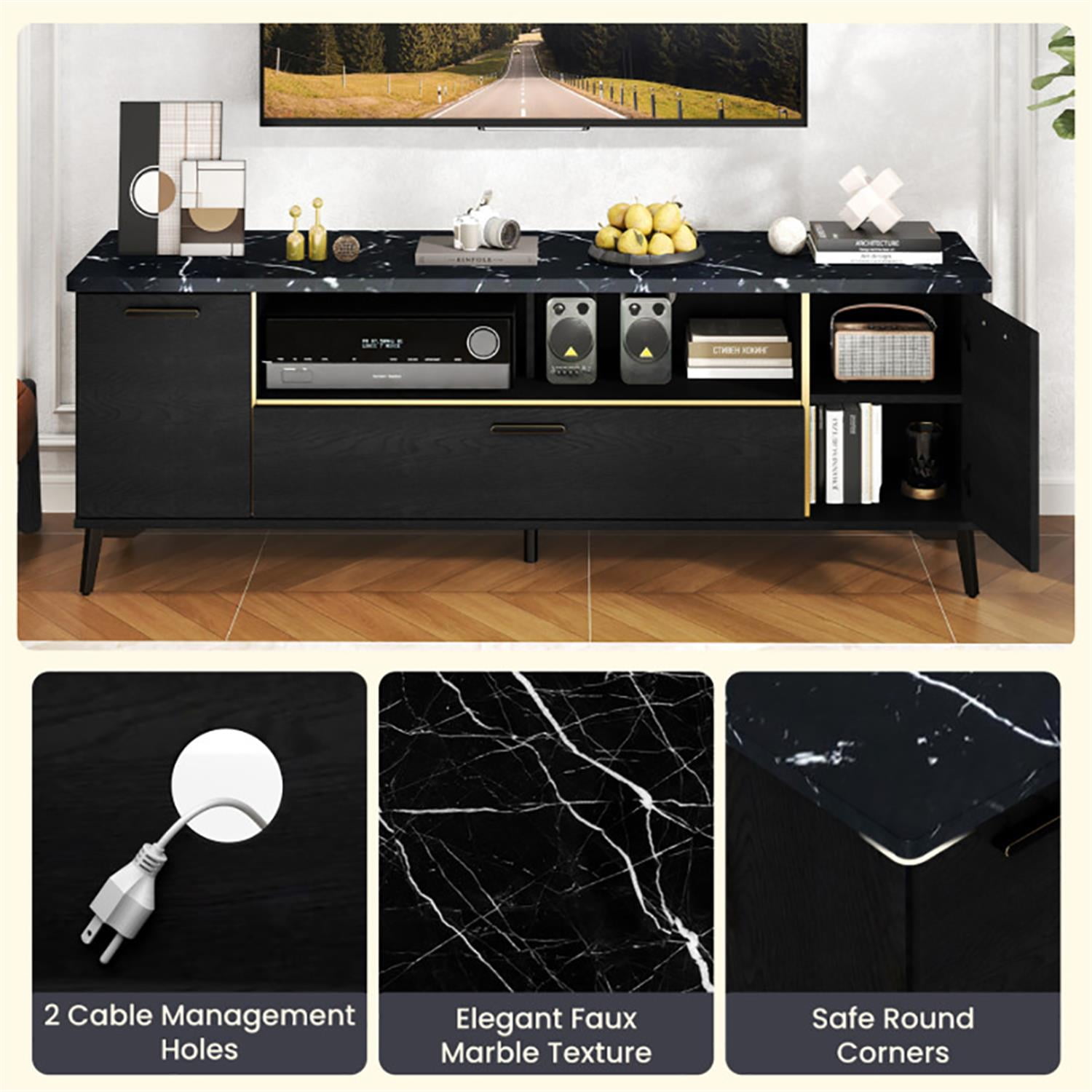 Demi Bonn TV Stand for 75" TVs, Entertainment Center with Flip Door Cabinet, Modern Media TV Console Table for Living Room Bedroom, Black