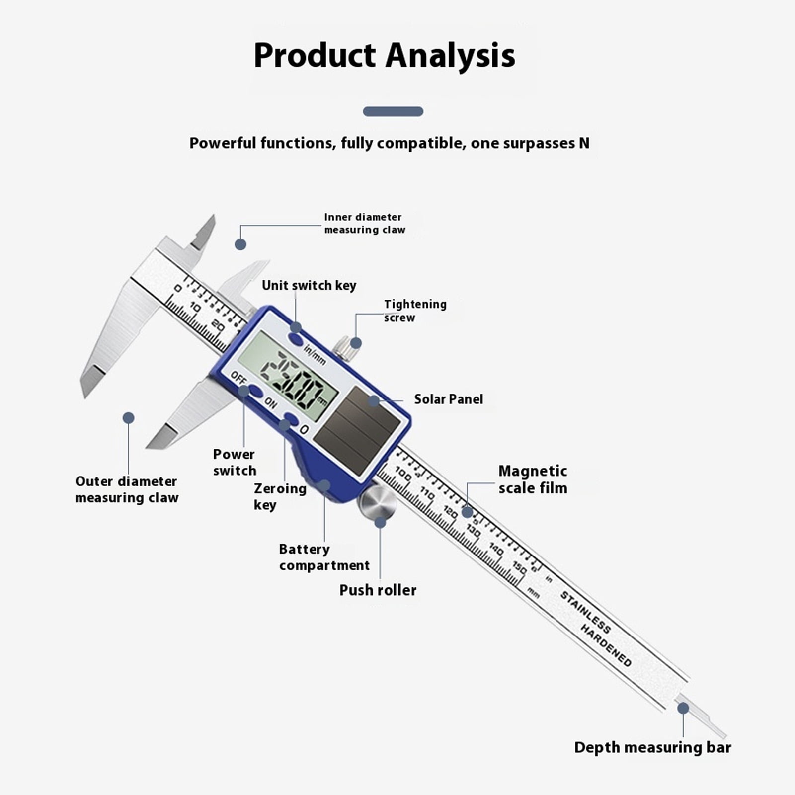 Digital Measuring Calipers 150mm Solar Operated With LCD Display Accuracy Measuring Tool For Mechanical Projects