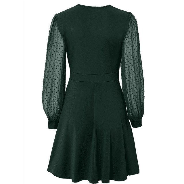 Vestido Corto Fruncido con Escote en V para Mujer, Color Verde, Talla L