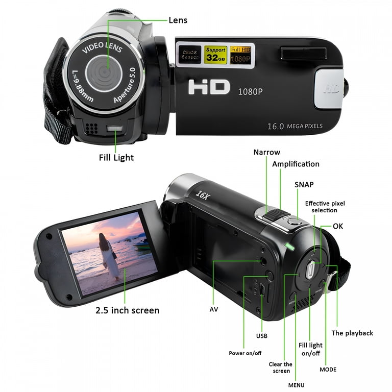 GJX 1080P HD Camcorder Digital Video Camera TFT LCD 16MP 16X Zoom