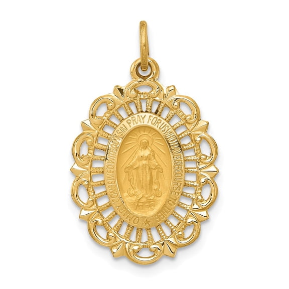 Real 14kt Yellow Gold Miraculous Medal Charm Pendant; for Adults and Teens; for Women and Men