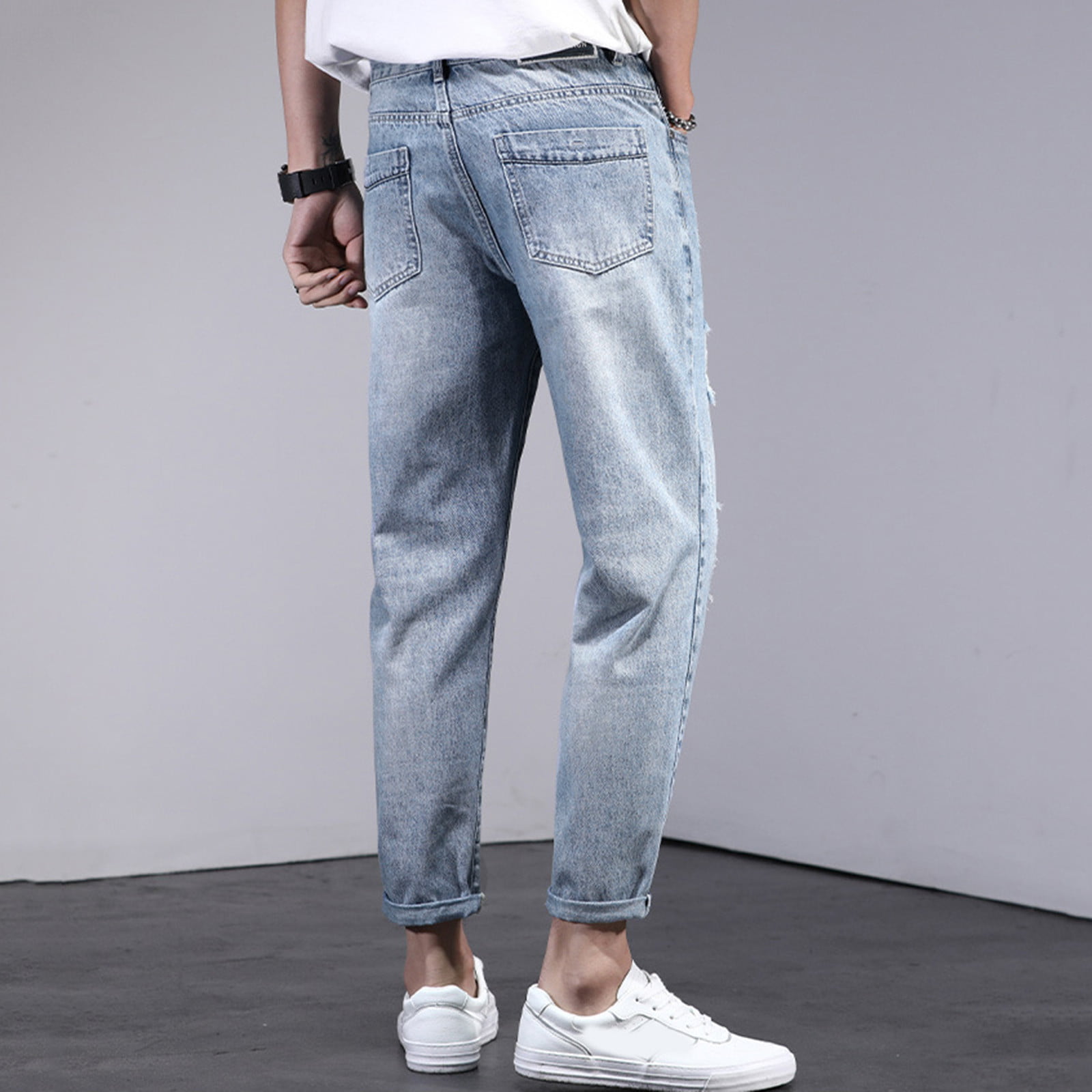 YUHAOTIN Wide Leg Jeans Mens Autumn Winter Casual Pant Sports Pants with  Pocket Fashion Long Pants Jeans