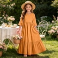 thumbnail image 7 of Trikvn Girls Maxi Dress Short Sleeve Ruffle Tiered Long Dresses with Side Pockets Casual Summer Loose Fit Flowy Sundress for Kids Beach Vacation Holiday Wear, 7 of 7