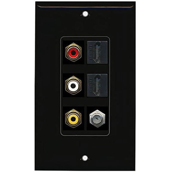 RiteAV - (1 Gang Decorative RCA Composite (Black) 2 Hdmi Coax Black Wall Plate