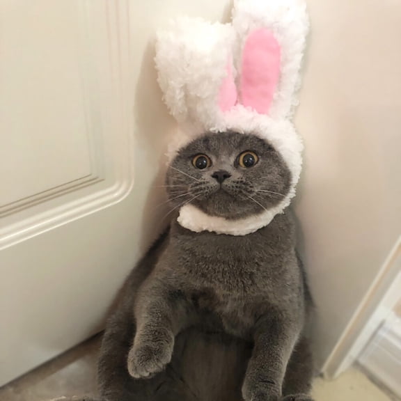 EXHUMKY Plush White Bunny Ears Hat for Cats, Soft Pet Costume Accessory for Holidays and Special Celebrations