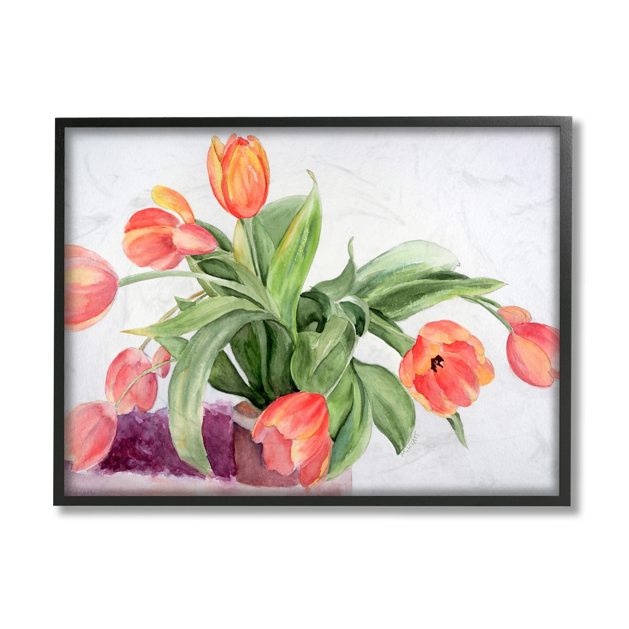 Stupell Industries Dancing Red Orange Tulip Flowers over White Black Framed, 24 x 30, Design by Melissa Hyatt LLC
