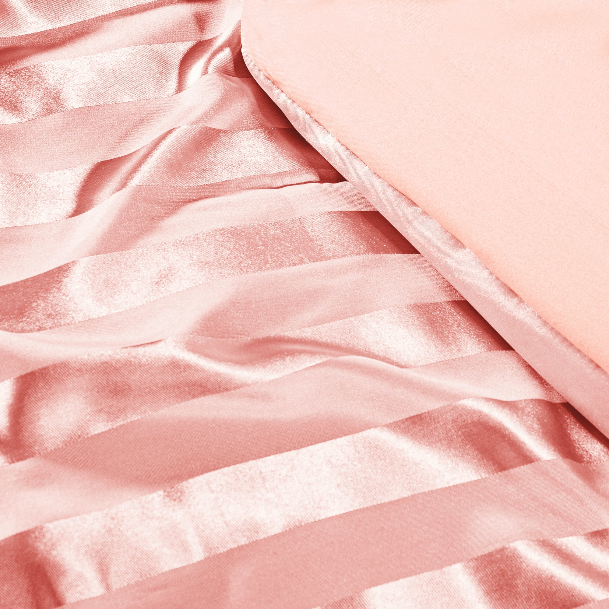 Whale Flotilla 3-Piece Luxury Stripe Satin Queen Size Comforter Set, Reversible Silky Soft Bedding Set with 2 Pillowcases, Lightweight All-Season Comforter, Pink