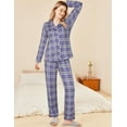 thumbnail image 4 of Ekouaer Womens Pajamas Set 2 Piece Button Down Pjs Soft Long Sleeve Top and Pants Sleepwear Set Lounge Sets Blue Black Plaid, 4 of 5