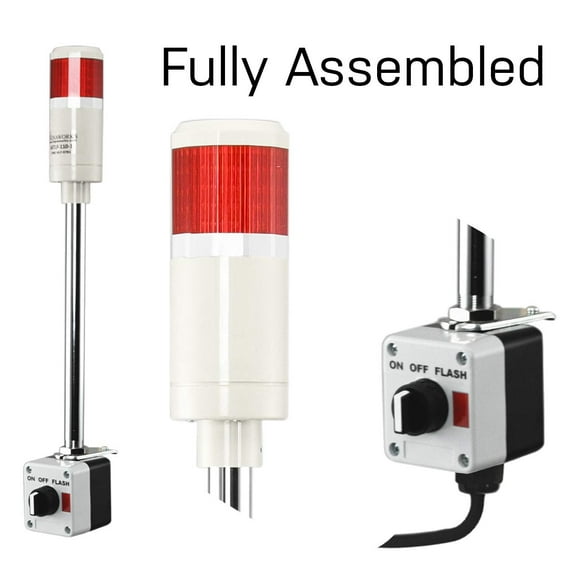 Signaworks 1 Stack Super Bright Red LED Andon Tower Light, 3 Pos On-Off-Flash, 8 ft Power Cord, Plug & Play Ready